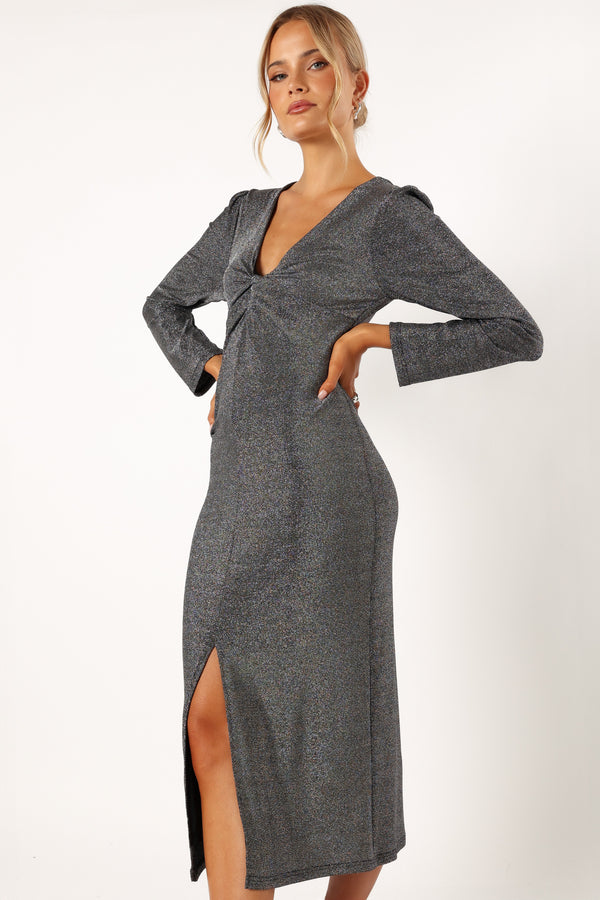 Petal and Pup USA DRESSES Luminate Long Sleeve Midi Dress - Silver