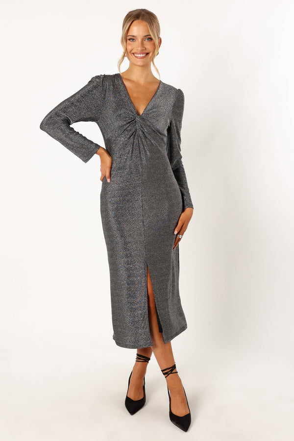 Petal and Pup USA DRESSES Luminate Long Sleeve Midi Dress - Silver