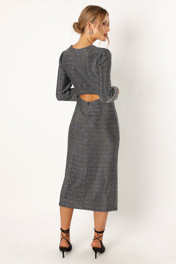 Petal and Pup USA DRESSES Luminate Long Sleeve Midi Dress - Silver