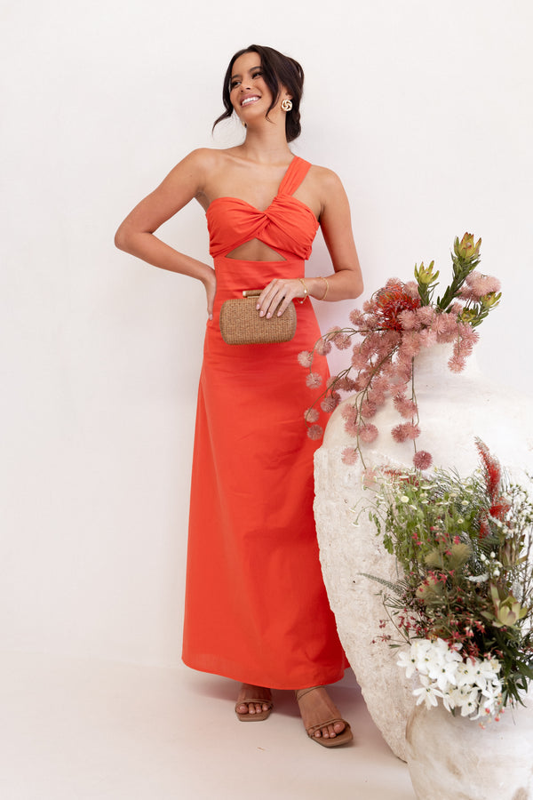 Petal and Pup USA DRESSES Luna One Shoulder Maxi Dress - Tangerine