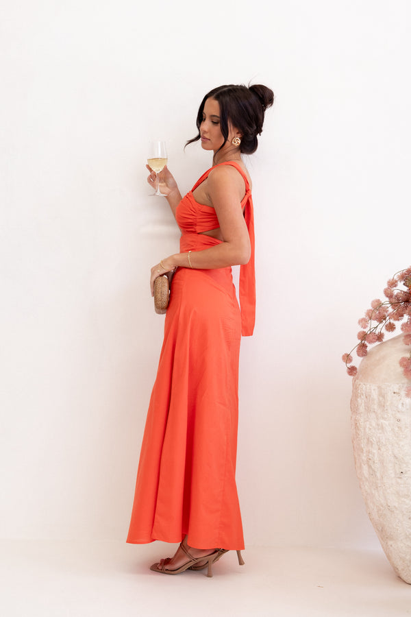 Petal and Pup USA DRESSES Luna One Shoulder Maxi Dress - Tangerine