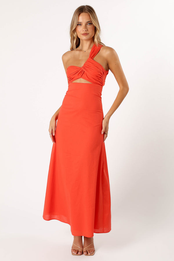 Petal and Pup USA DRESSES Luna One Shoulder Maxi Dress - Tangerine