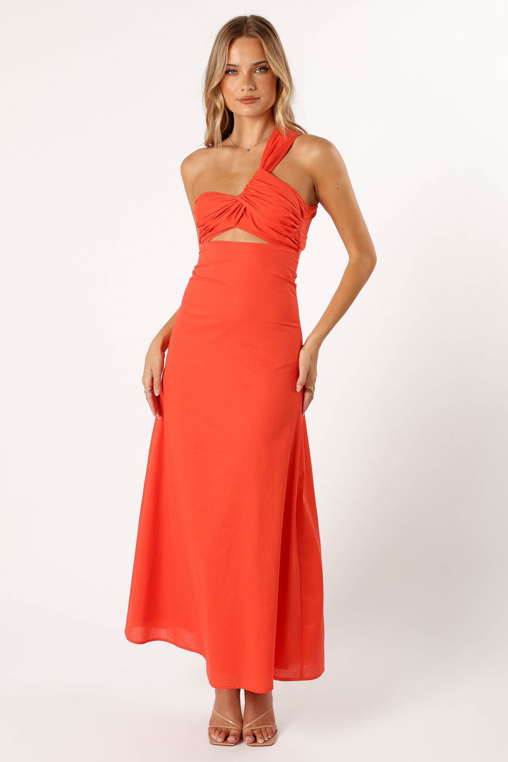 Sleeveless One Shoulder Tulle Pleated Dress Tangerine Plus Size