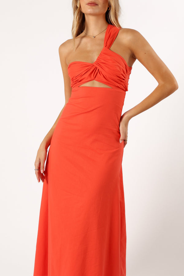 Petal and Pup USA DRESSES Luna One Shoulder Maxi Dress - Tangerine