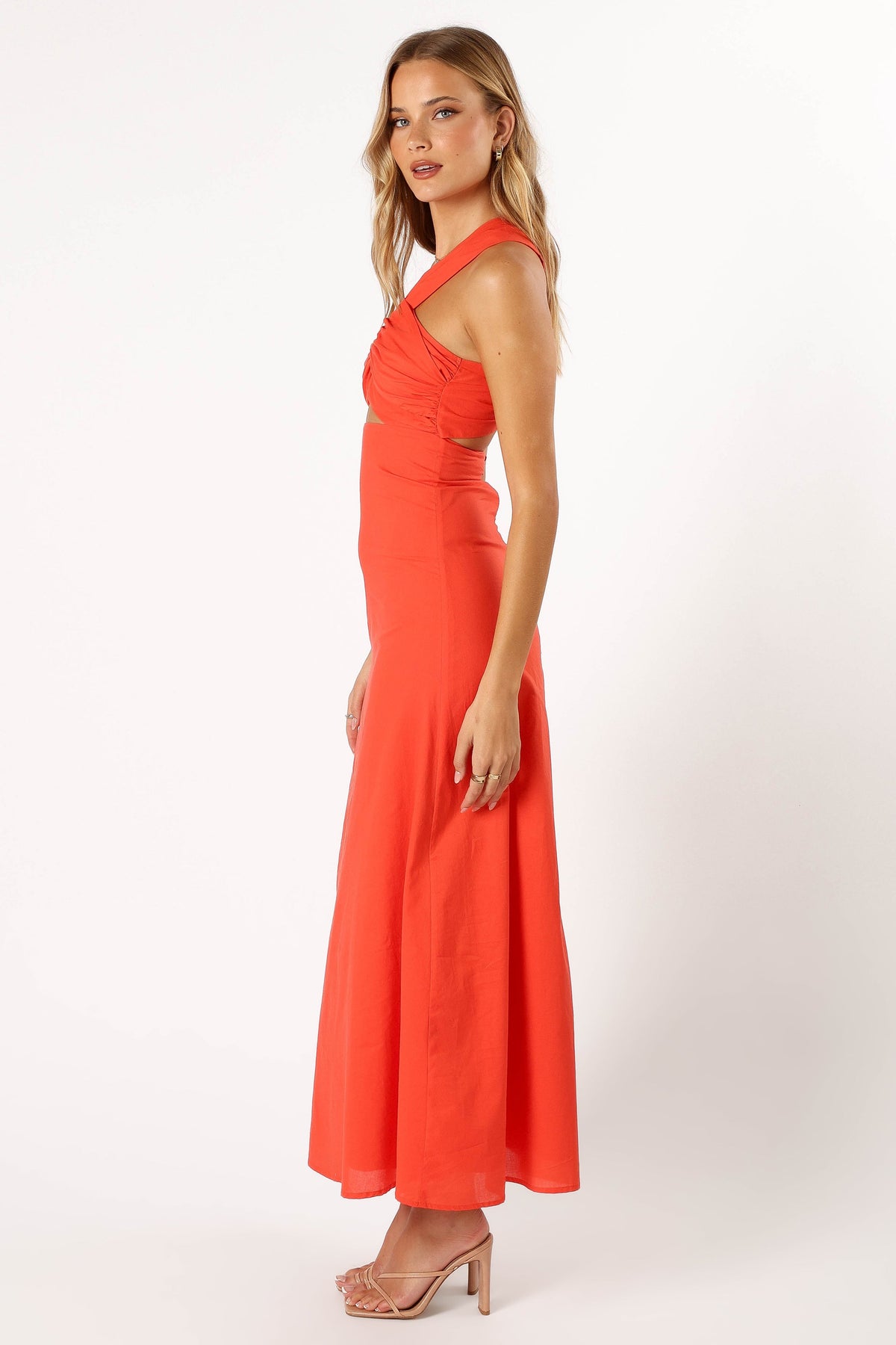 knee length dresses for ladies V Neck Orange Long Prom Dresses, Orange V Neck Long Formal Evening Dre –  jbydress main image 1