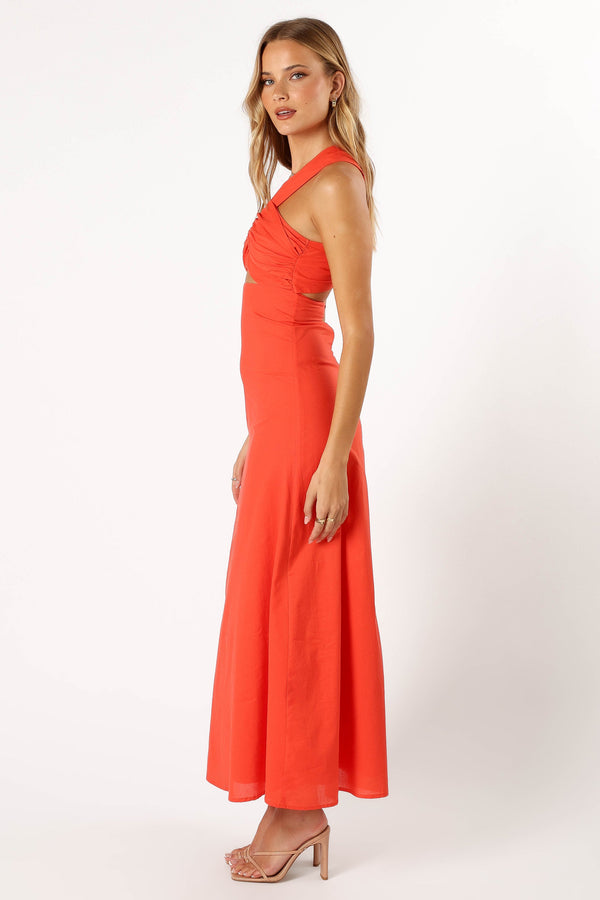 Petal and Pup USA DRESSES Luna One Shoulder Maxi Dress - Tangerine