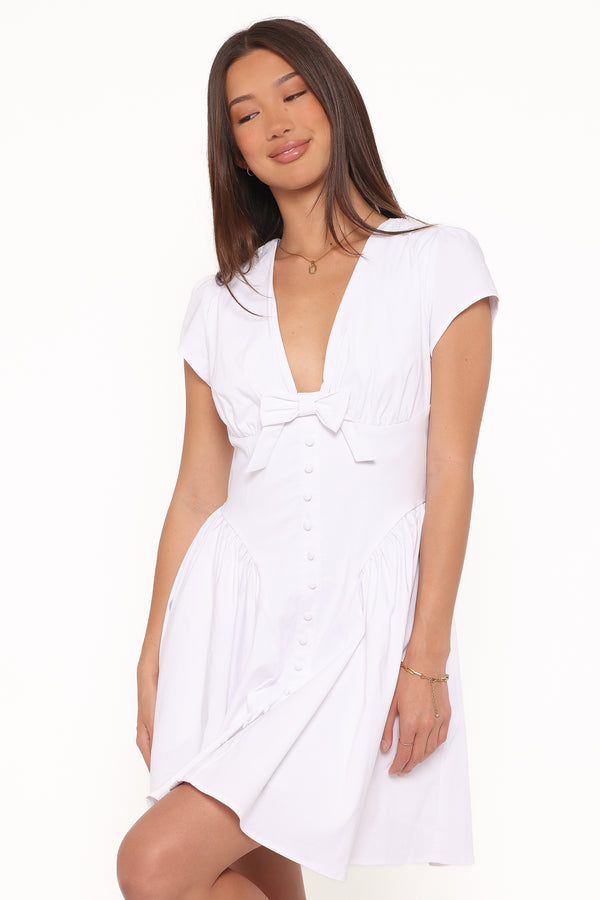 Petal and Pup USA DRESSES Lyssa Bow Front Mini Dress - White