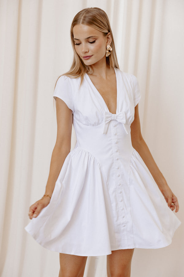 Petal and Pup USA DRESSES Lyssa Bow Front Mini Dress - White