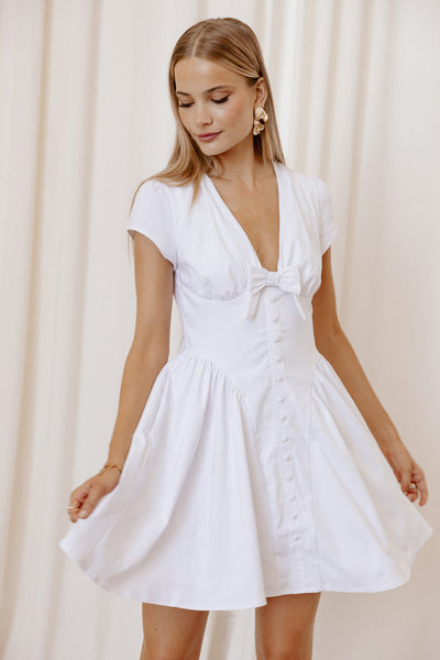 mini dress with bow Lyssa Bow Front Mini Dress - White