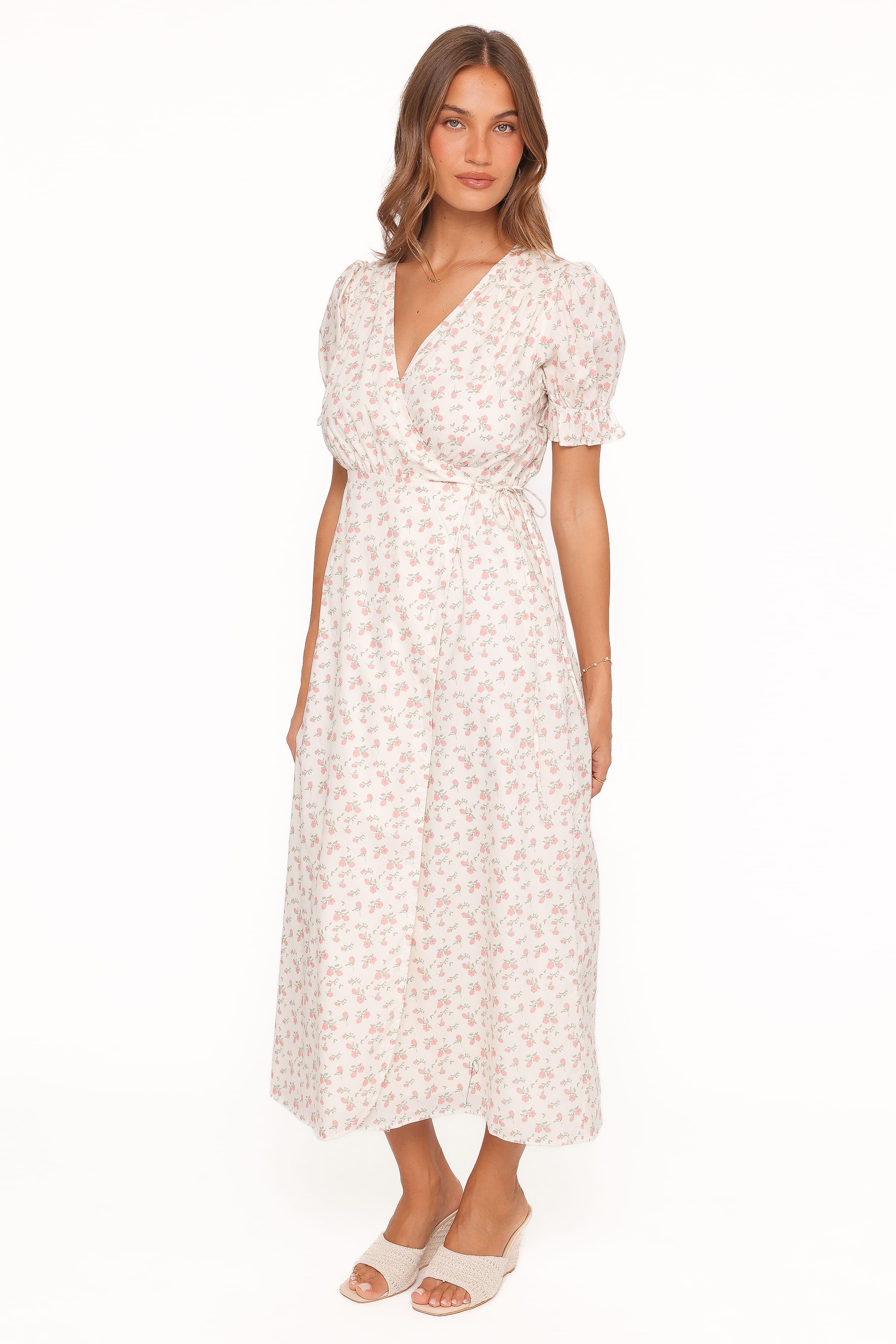 Petal and Pup USA DRESSES Mabella Midi Dress - Peach Ditsy Floral