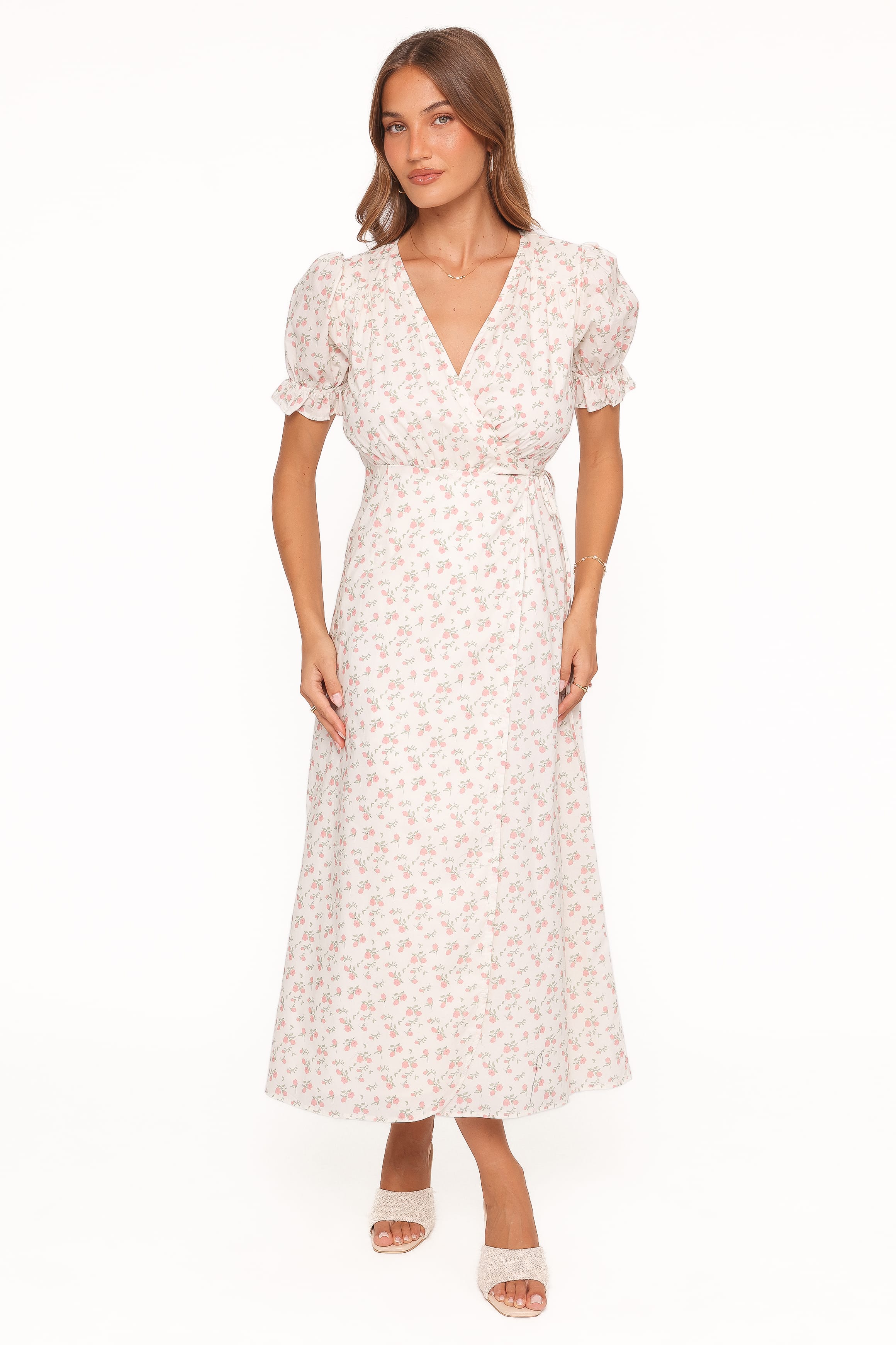 Petal and Pup USA DRESSES Mabella Midi Dress - Peach Ditsy Floral