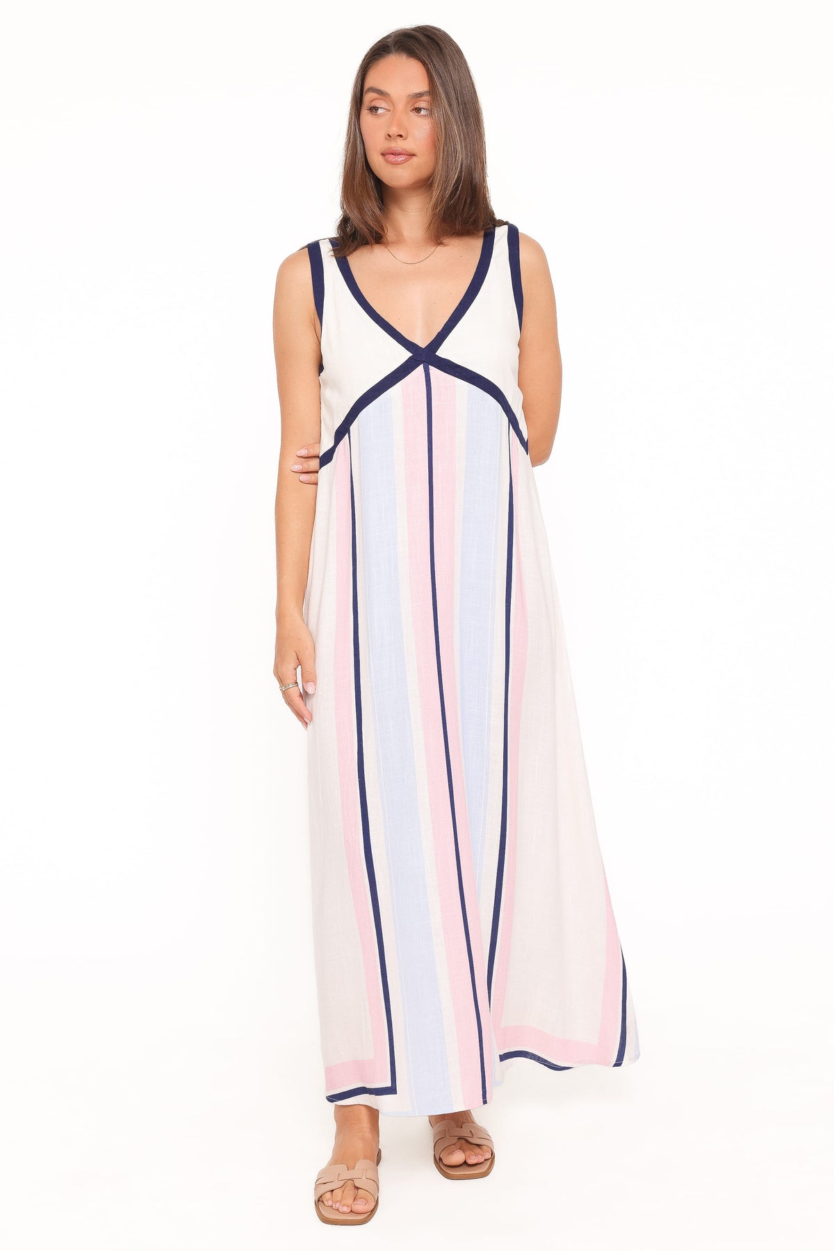 pink and blue striped dress Mackay Maxi Nina Little Girls Dress 31.75 Length lace dresses Size:UK 9