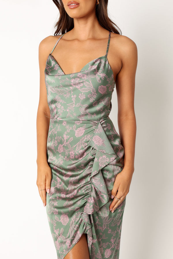 Petal and Pup USA DRESSES Mackenzie Midi Dress - Green Print