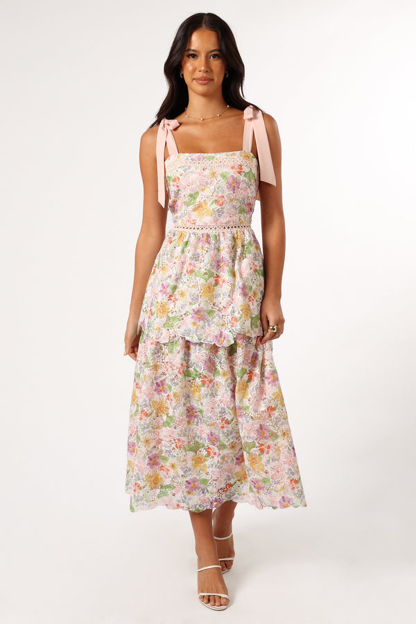 Petal and Pup USA DRESSES Maddy Midi Dress - Light Pink Multi