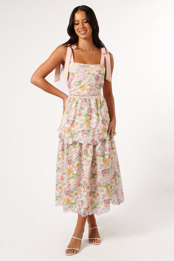 Petal and Pup USA DRESSES Maddy Midi Dress - Light Pink Multi