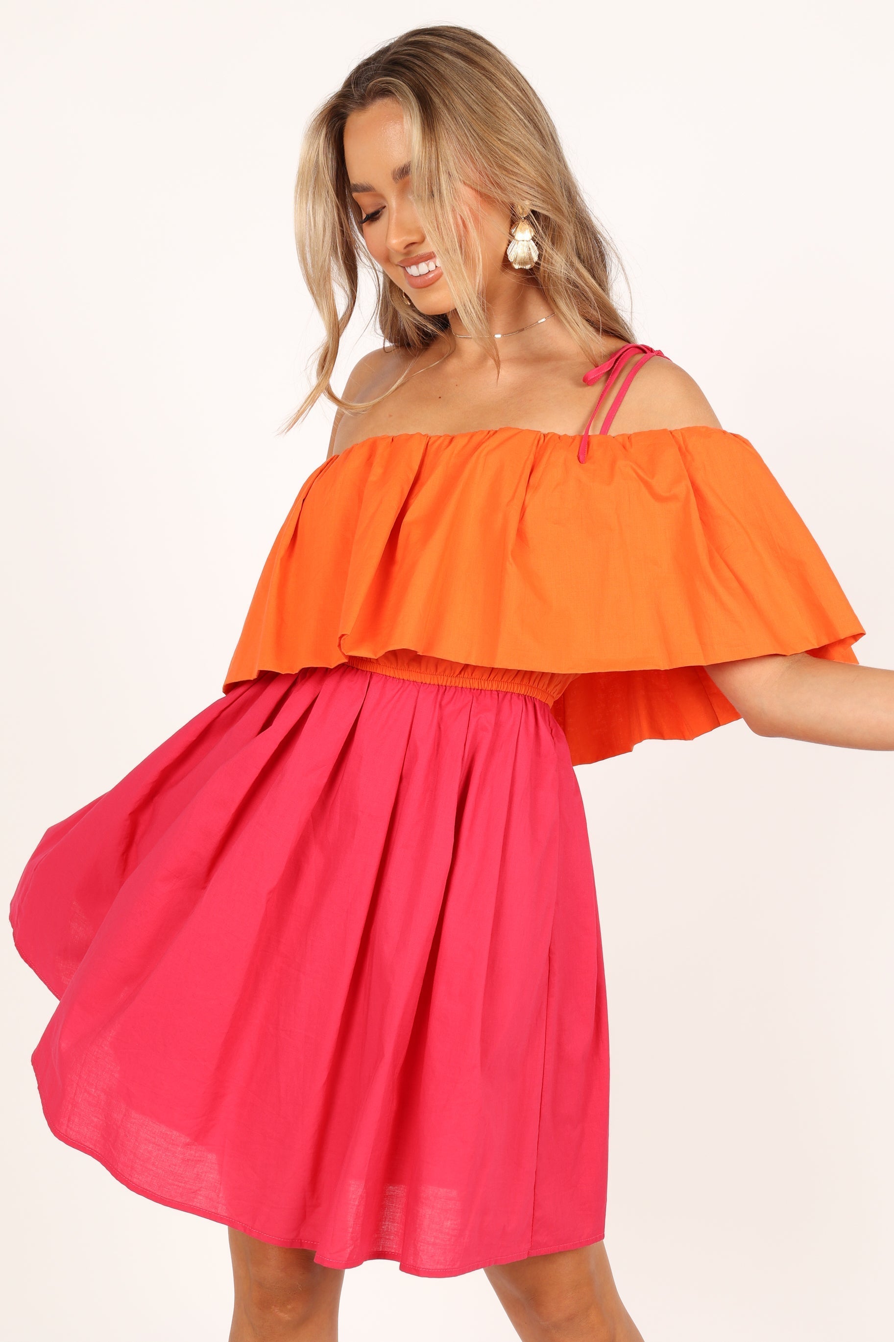 Maeva One Shoulder Mini Pup - - Petal USA & Pink/Orange Dress