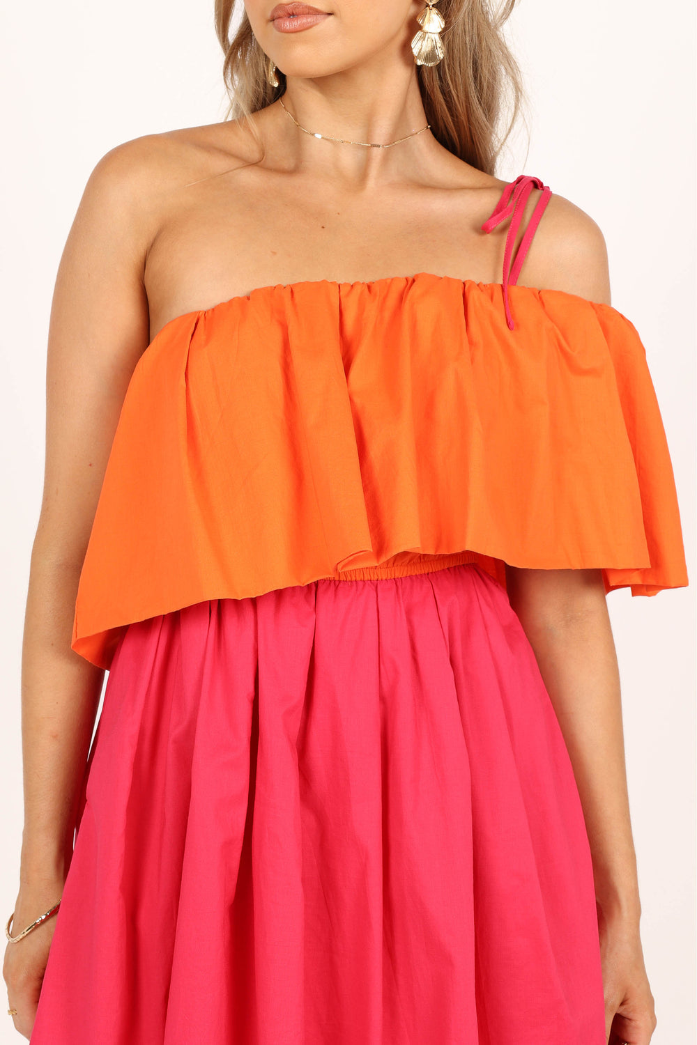 Maeva Dress - Shoulder - USA Pink/Orange Mini Pup & One Petal