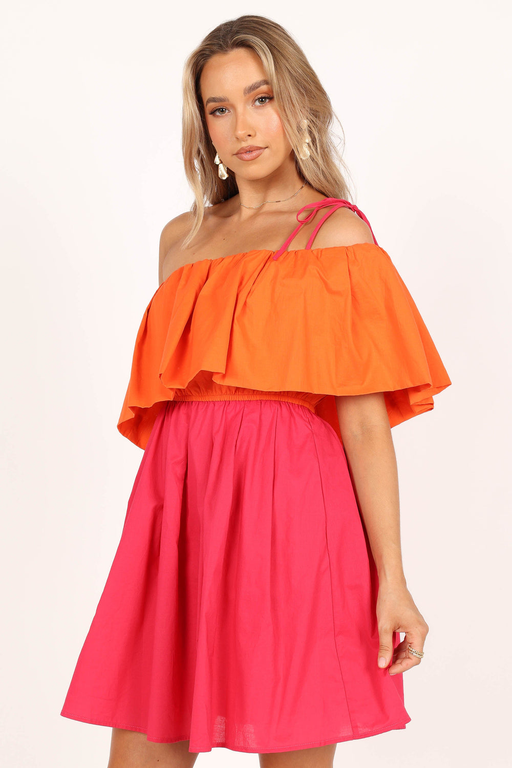 Pink/Orange - - Maeva Petal One USA Shoulder Pup Dress & Mini