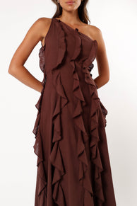 Petal and Pup USA DRESSES Maggy One Shoulder Dress - Chocolate