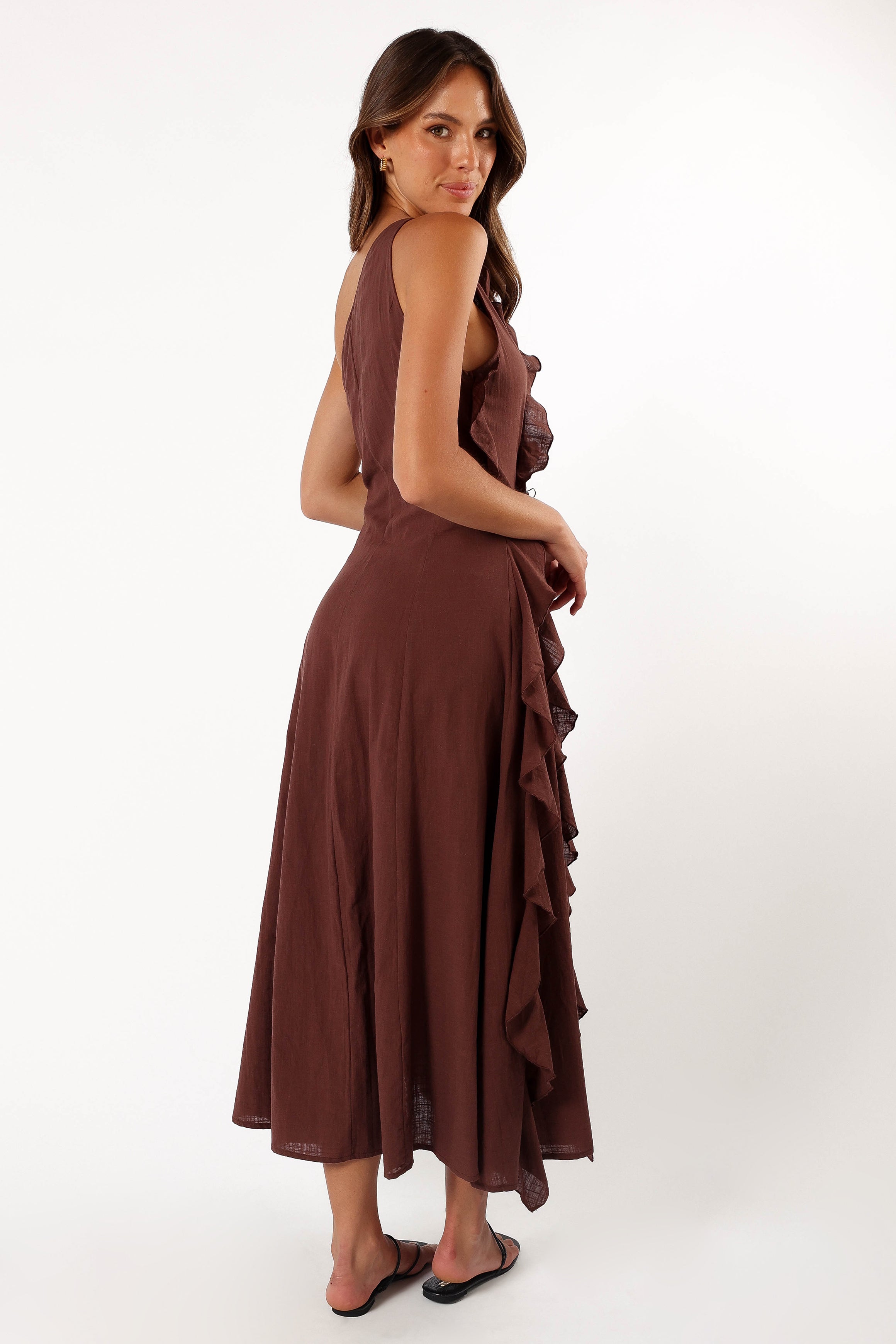 Petal and Pup USA DRESSES Maggy One Shoulder Dress - Chocolate