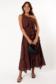 Petal and Pup USA DRESSES Maggy One Shoulder Dress - Chocolate