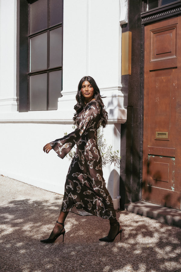 Petal and Pup USA DRESSES Maia Long Sleeve Maxi Dress - Chocolate Orchid