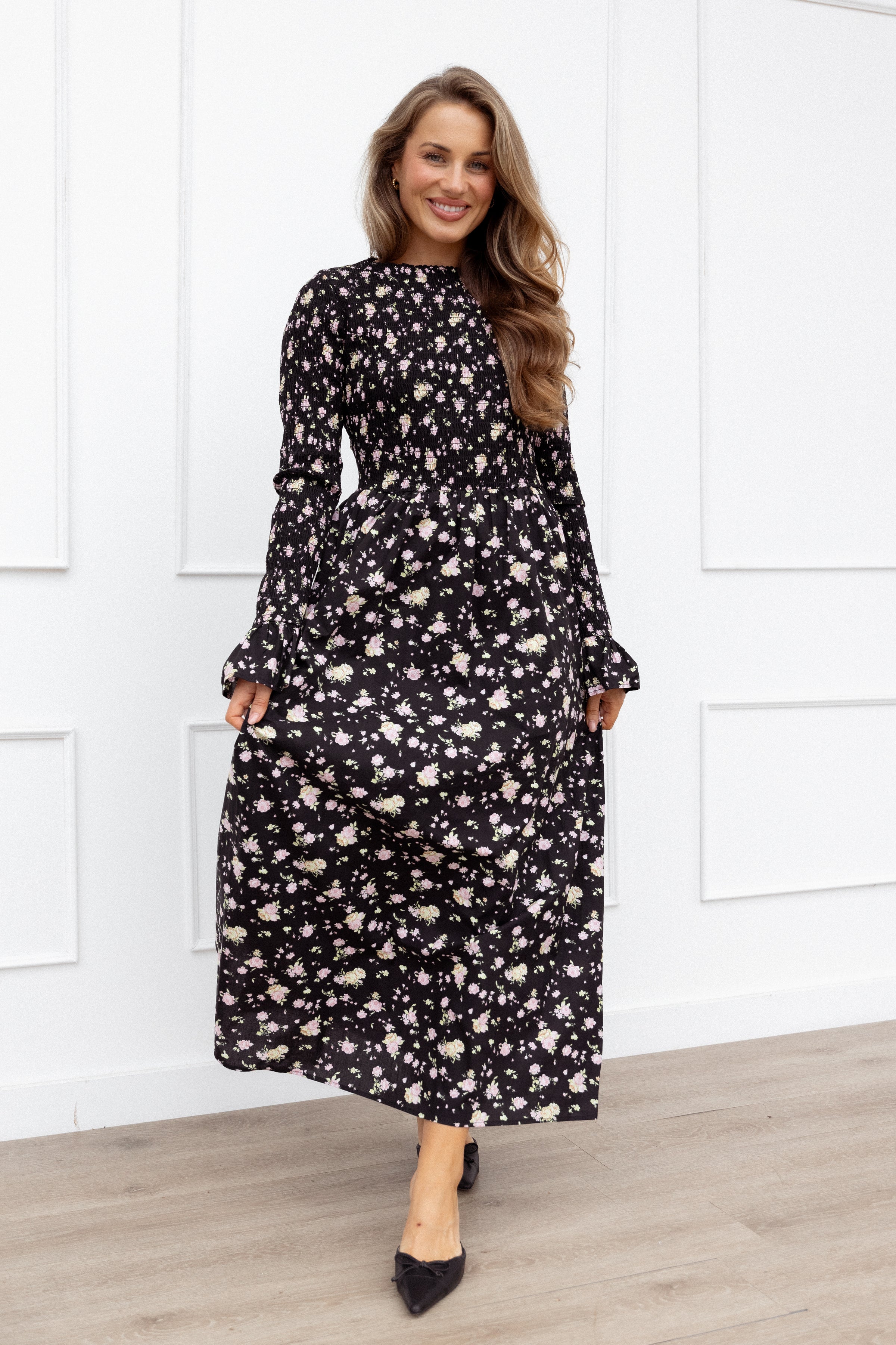Petal and Pup USA DRESSES Mairead Maxi Dress - Black Floral