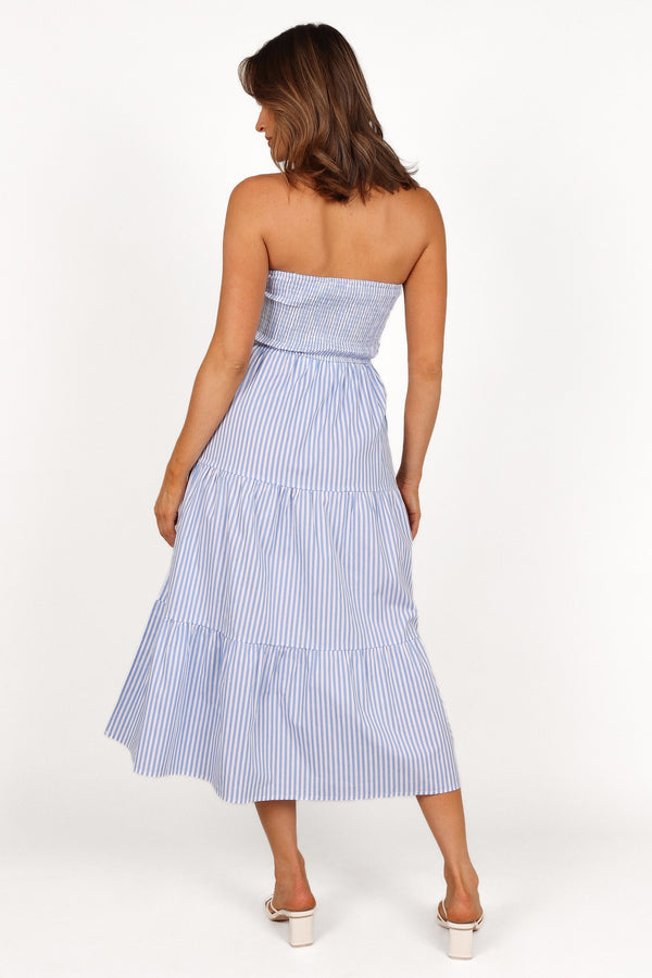 Petal and Pup USA DRESSES Maisie Strapless Midi Dress - Blue Stripe