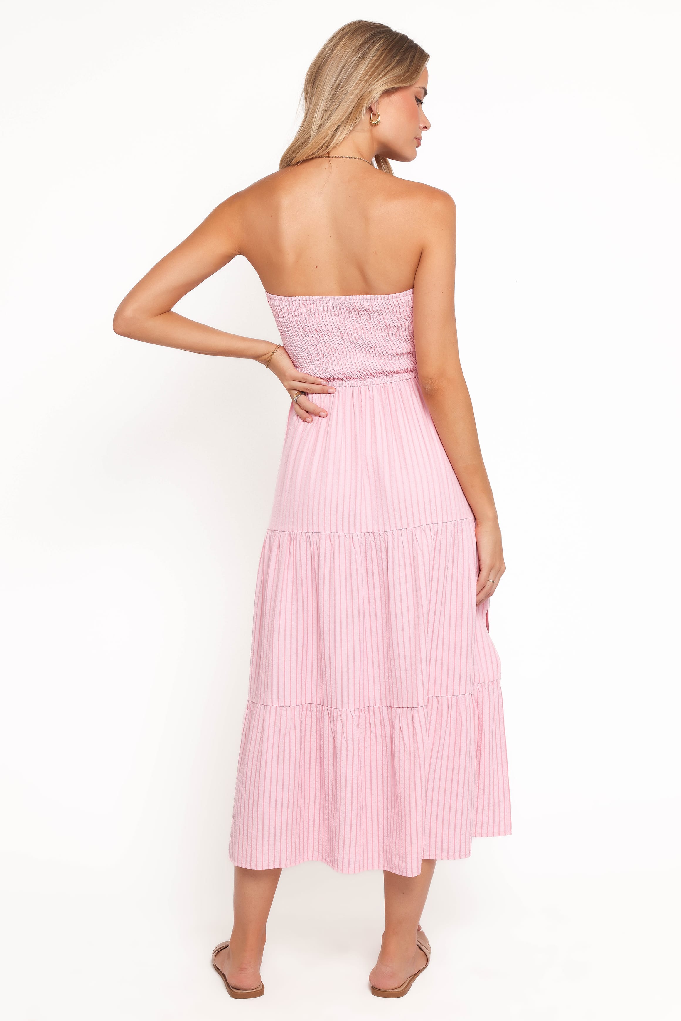 Petal and Pup USA DRESSES Maisie Strapless Midi Dress - Pink Stripe