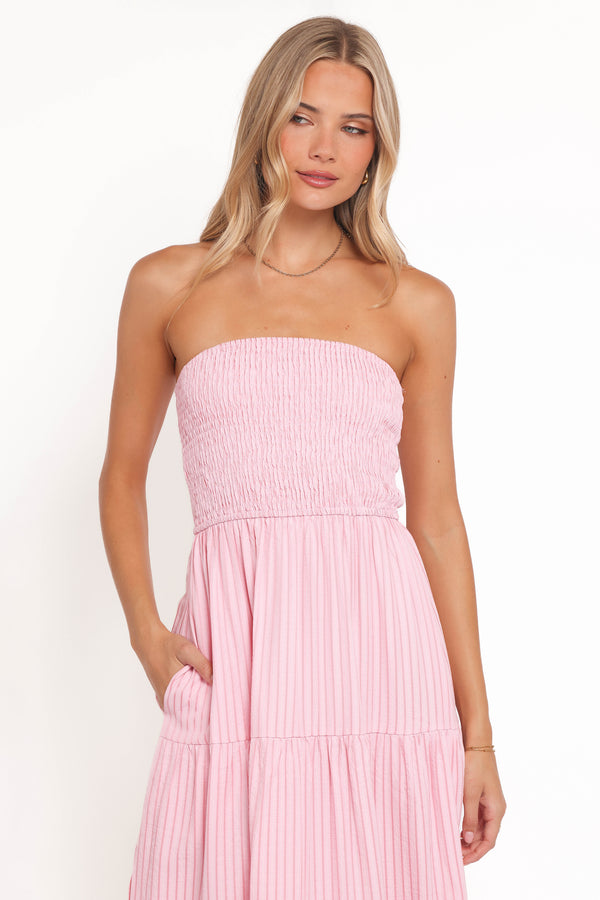 Petal and Pup USA DRESSES Maisie Strapless Midi Dress - Pink Stripe