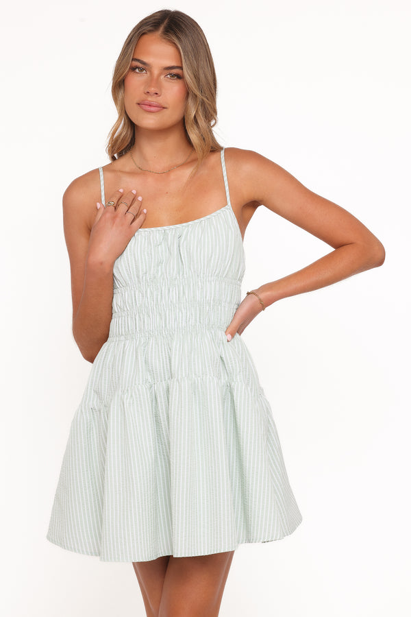 Petal and Pup USA DRESSES Makayla Mini Dress - Green Stripe