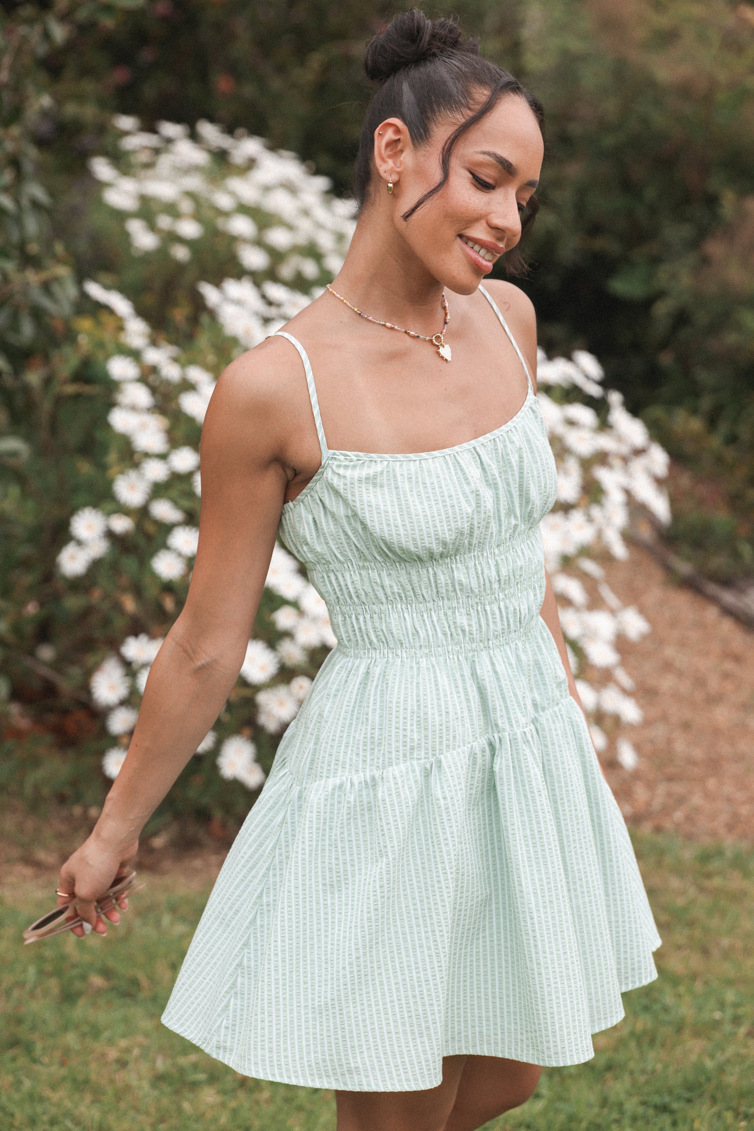 green stripe mini dress Sage Green Bright Days Ahead Stripe Mini Dress Small