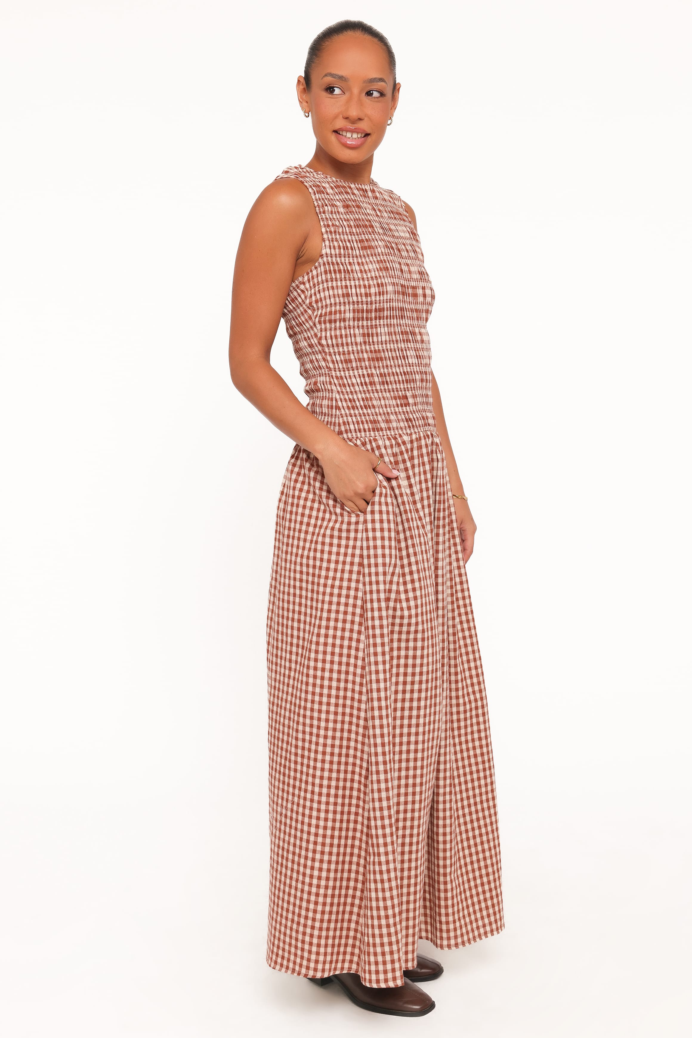 Petal and Pup USA DRESSES Maleny Maxi Dress - Brown Gingham