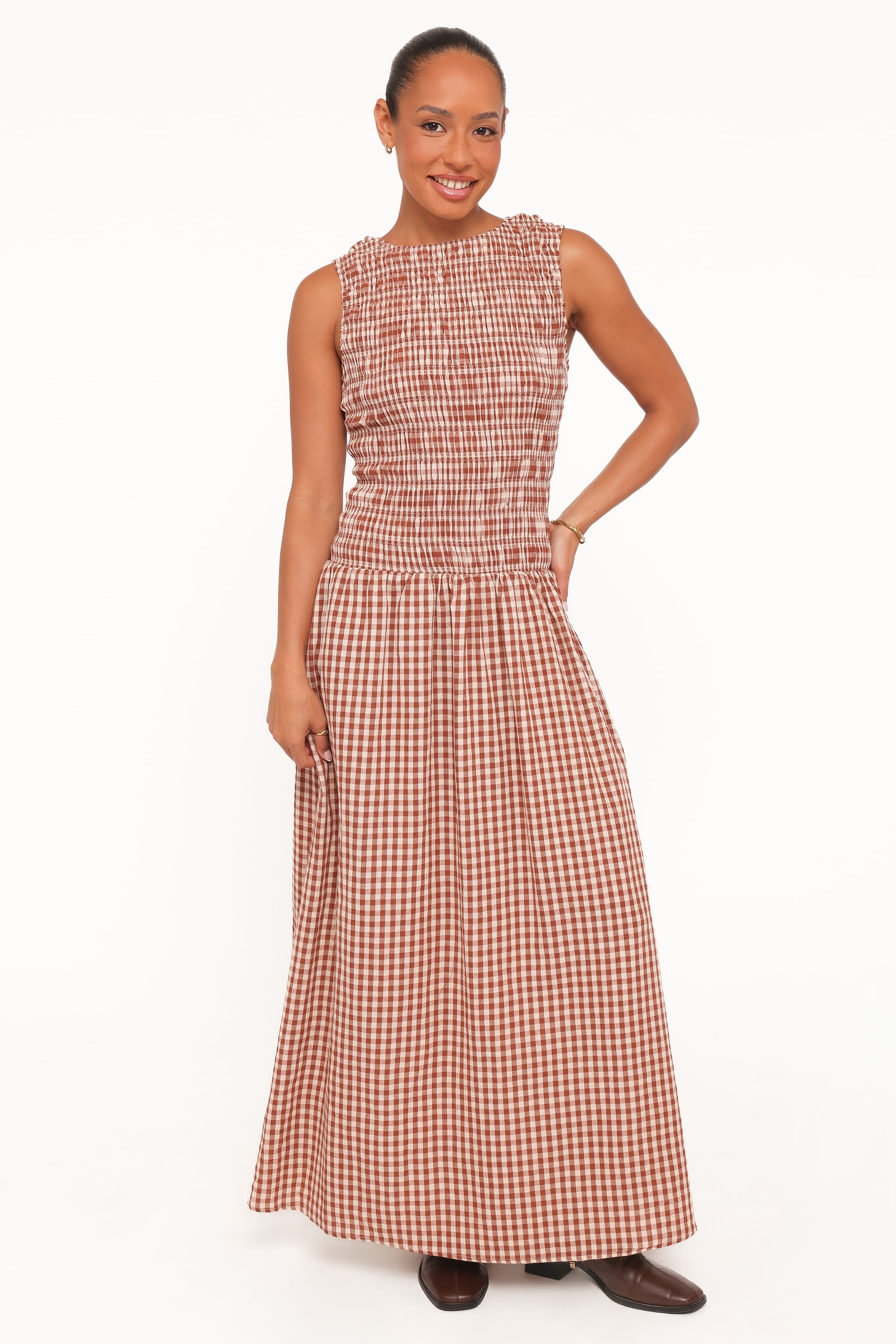 Petal and Pup USA DRESSES Maleny Maxi Dress - Brown Gingham
