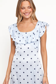 Petal and Pup USA DRESSES Manaris Off Shoulder Maxi Dress - Blue Polka Dot
