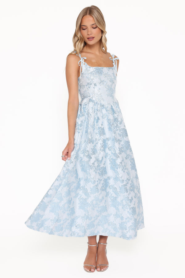 Petal and Pup USA DRESSES Marcelline Maxi Dress - Blue Brocade