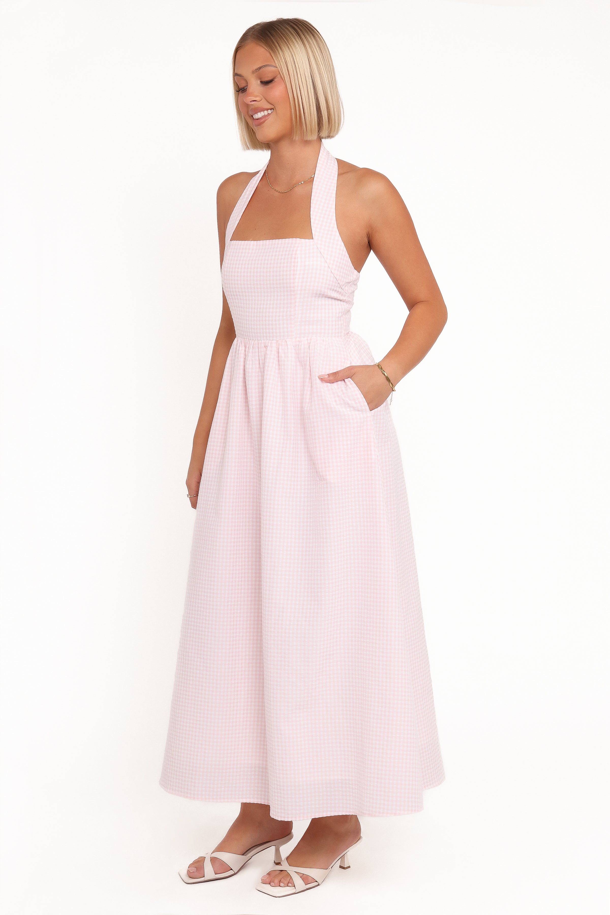 Petal and Pup USA DRESSES Margerie Halter Dress - Pink Gingham