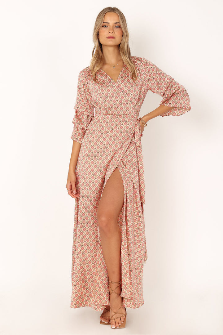 Margot Wrap Maxi Dress Orange Print Petal & Pup USA