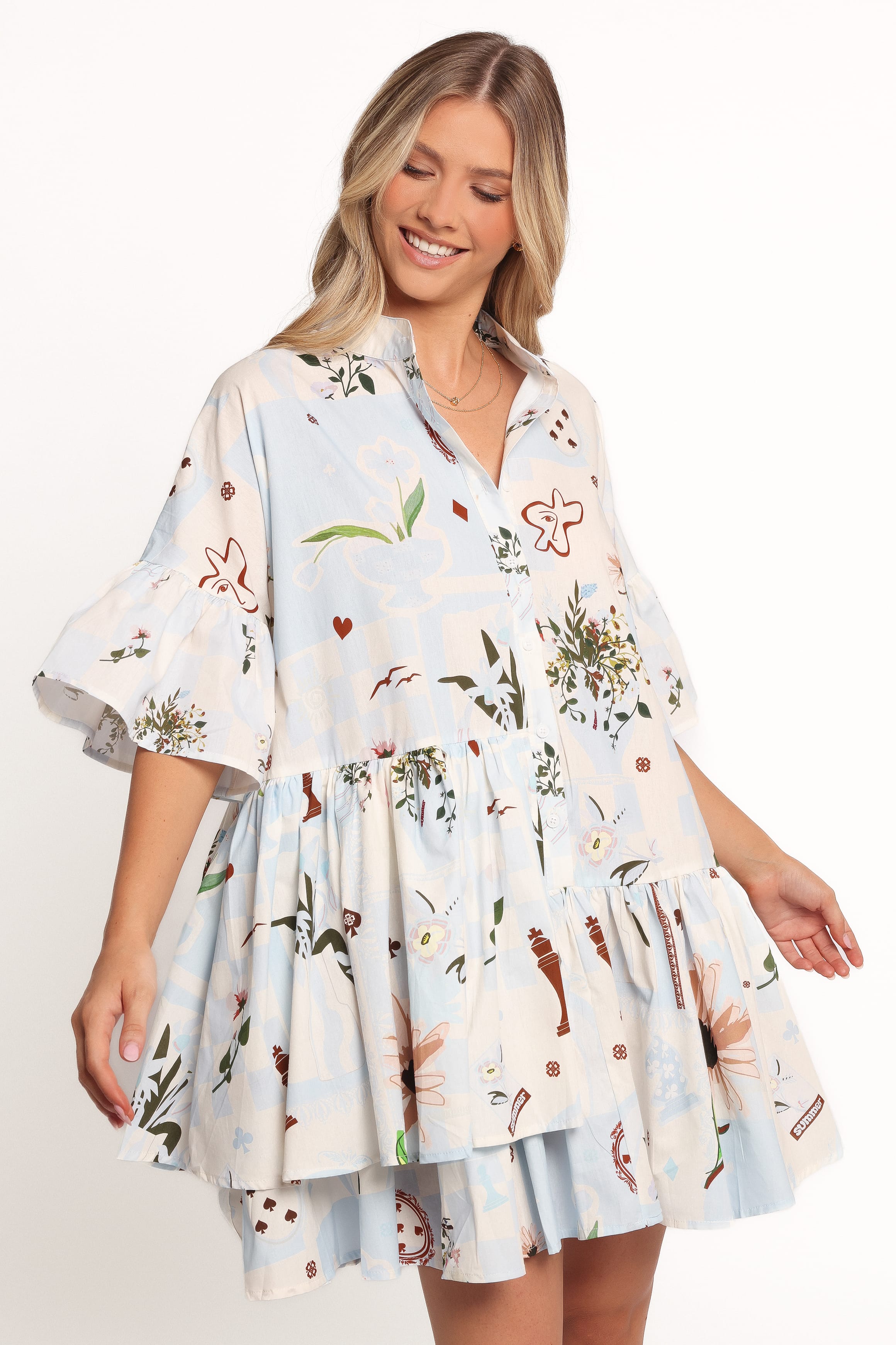 Petal and Pup USA DRESSES Marguerite Mini Dress - Blue Floral (Hold for Rack)