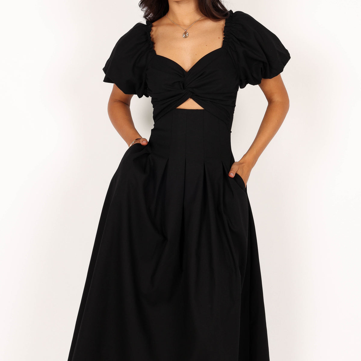 Maria Puff Sleeve Midi Dress - Black | Petal & Pup USA Maria Puff Sleeve Midi Dress - Black | Petal & Pup USA
