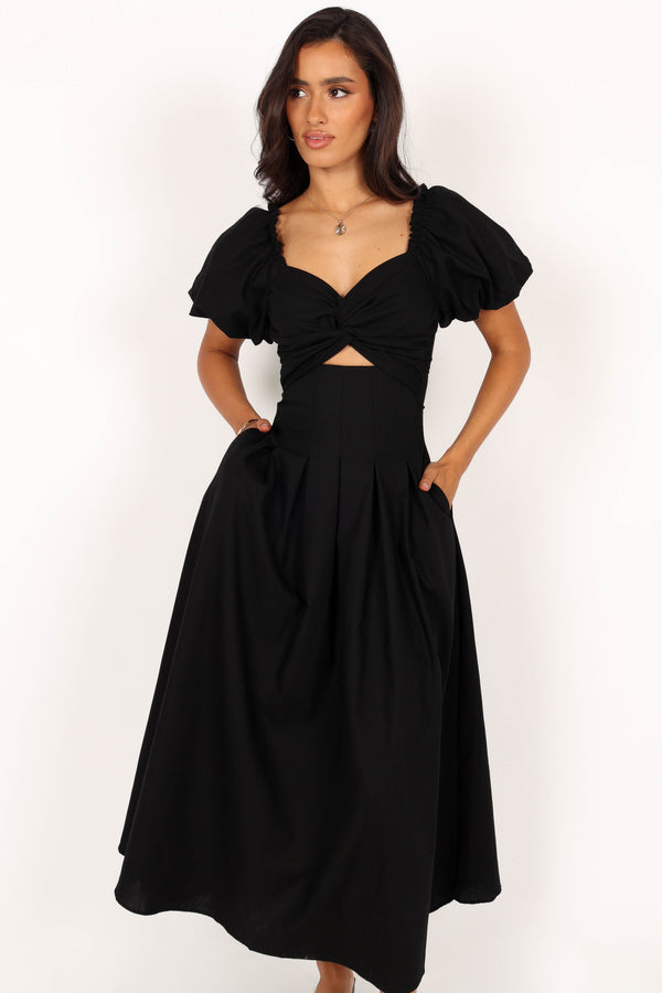 Petal and Pup USA DRESSES Maria Puff Sleeve Midi Dresses - Black