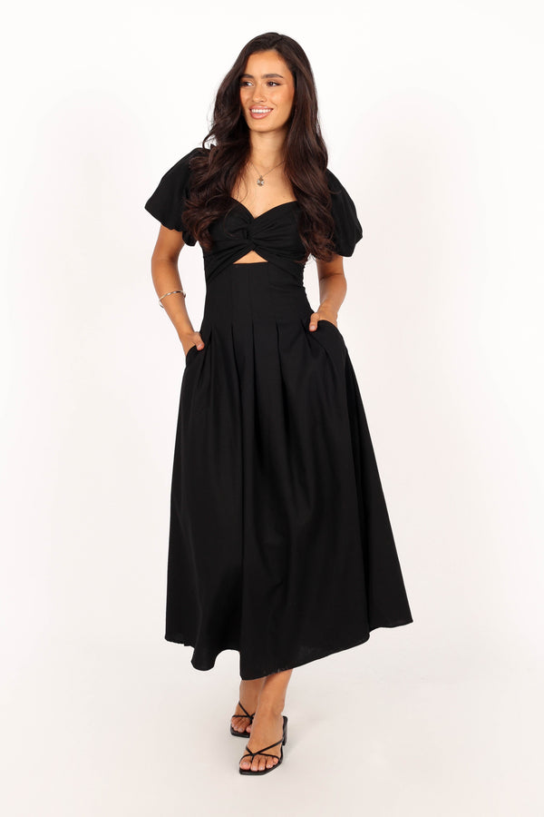 Petal and Pup USA DRESSES Maria Puff Sleeve Midi Dresses - Black