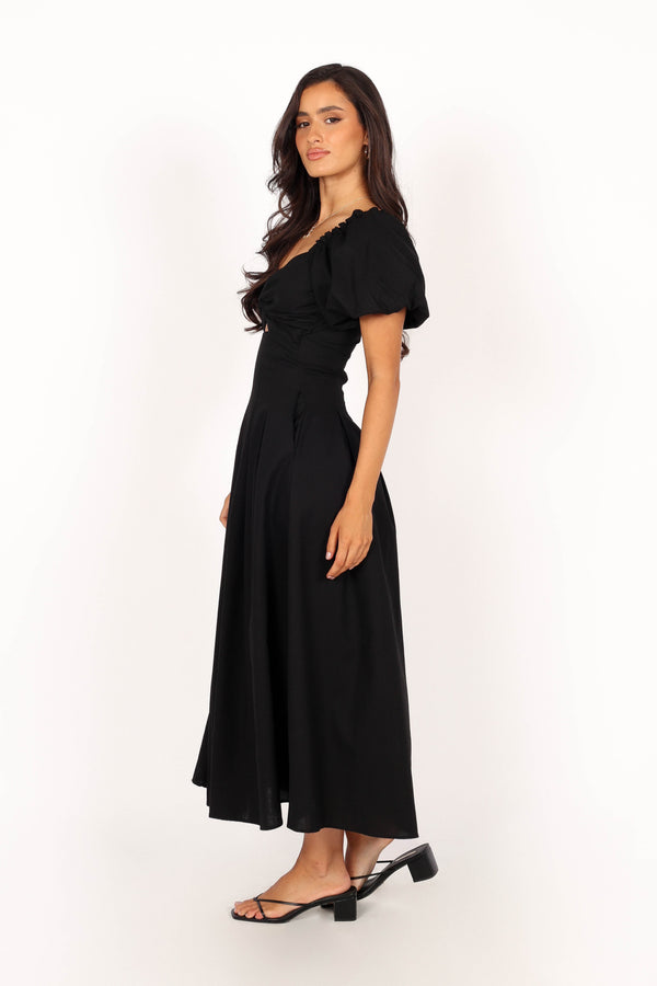 Petal and Pup USA DRESSES Maria Puff Sleeve Midi Dresses - Black