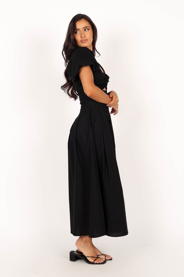 Petal and Pup USA DRESSES Maria Puff Sleeve Midi Dresses - Black