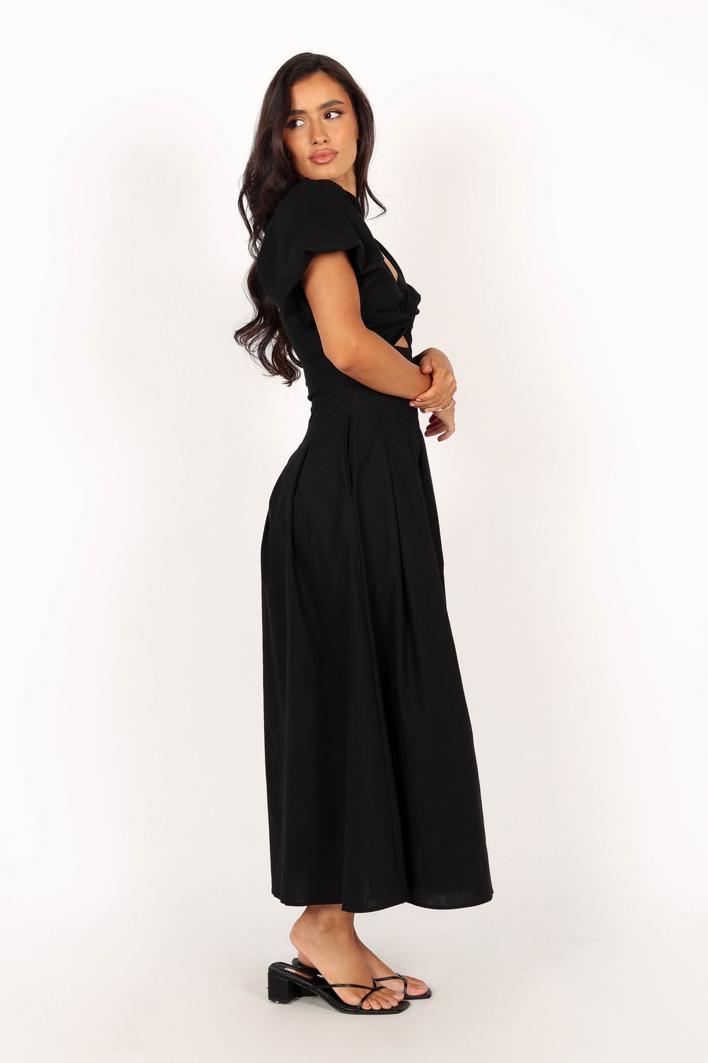 Maria Puff Sleeve Midi Dress - Black - Petal & Pup USA