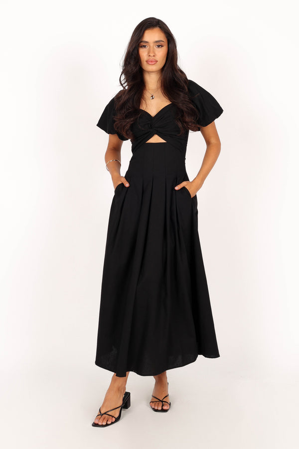 Petal and Pup USA DRESSES Maria Puff Sleeve Midi Dresses - Black