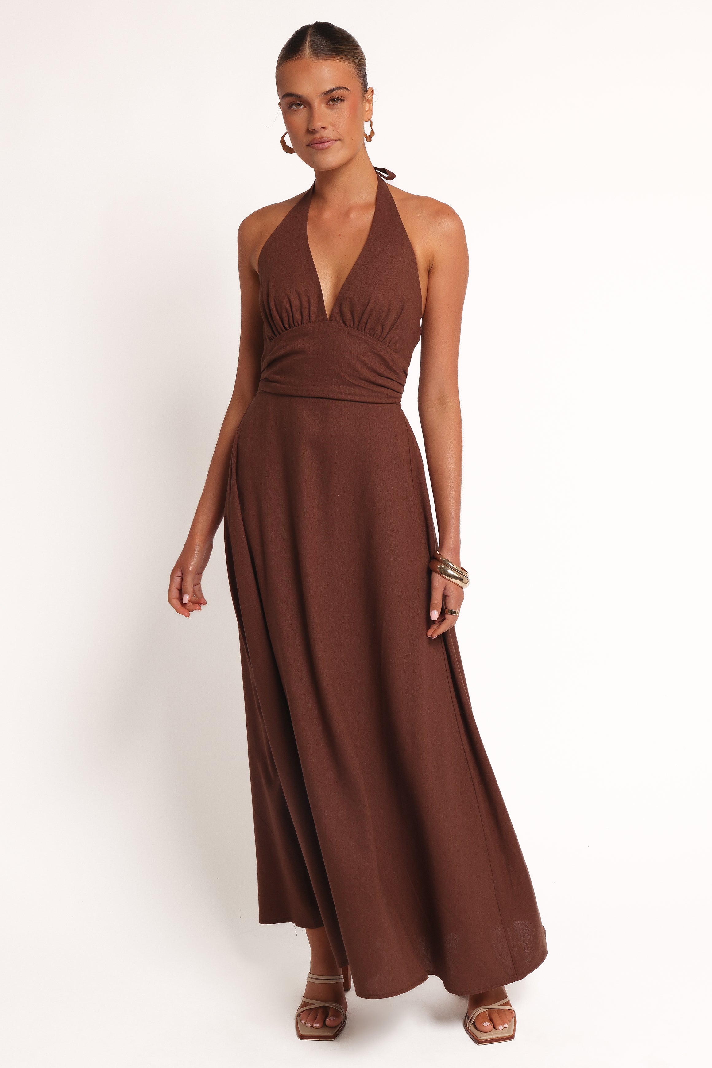 Petal and Pup USA DRESSES Marie Halterneck Maxi Dress - Chocolate