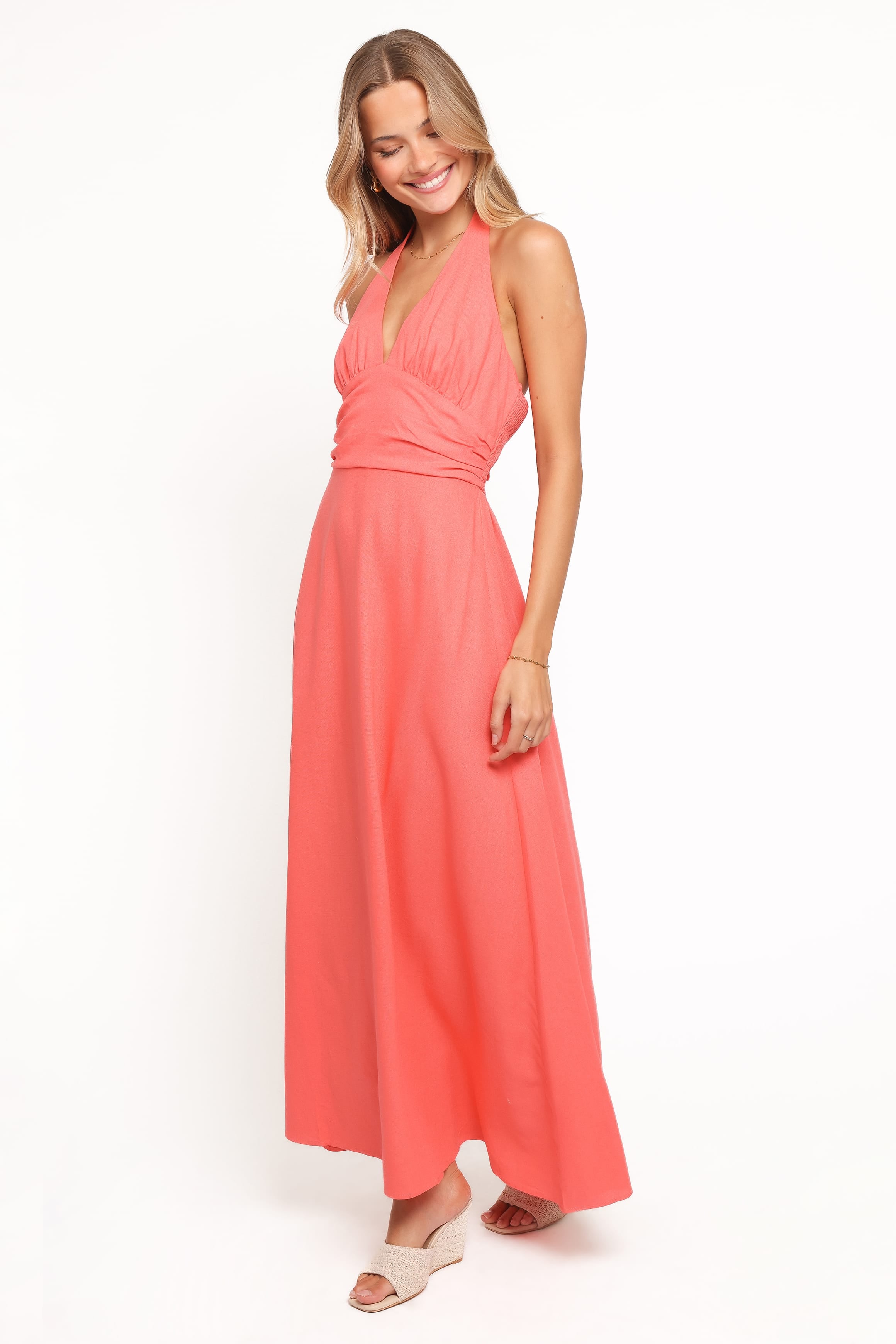 Petal and Pup USA DRESSES Marie Halterneck Maxi Dress - Coral