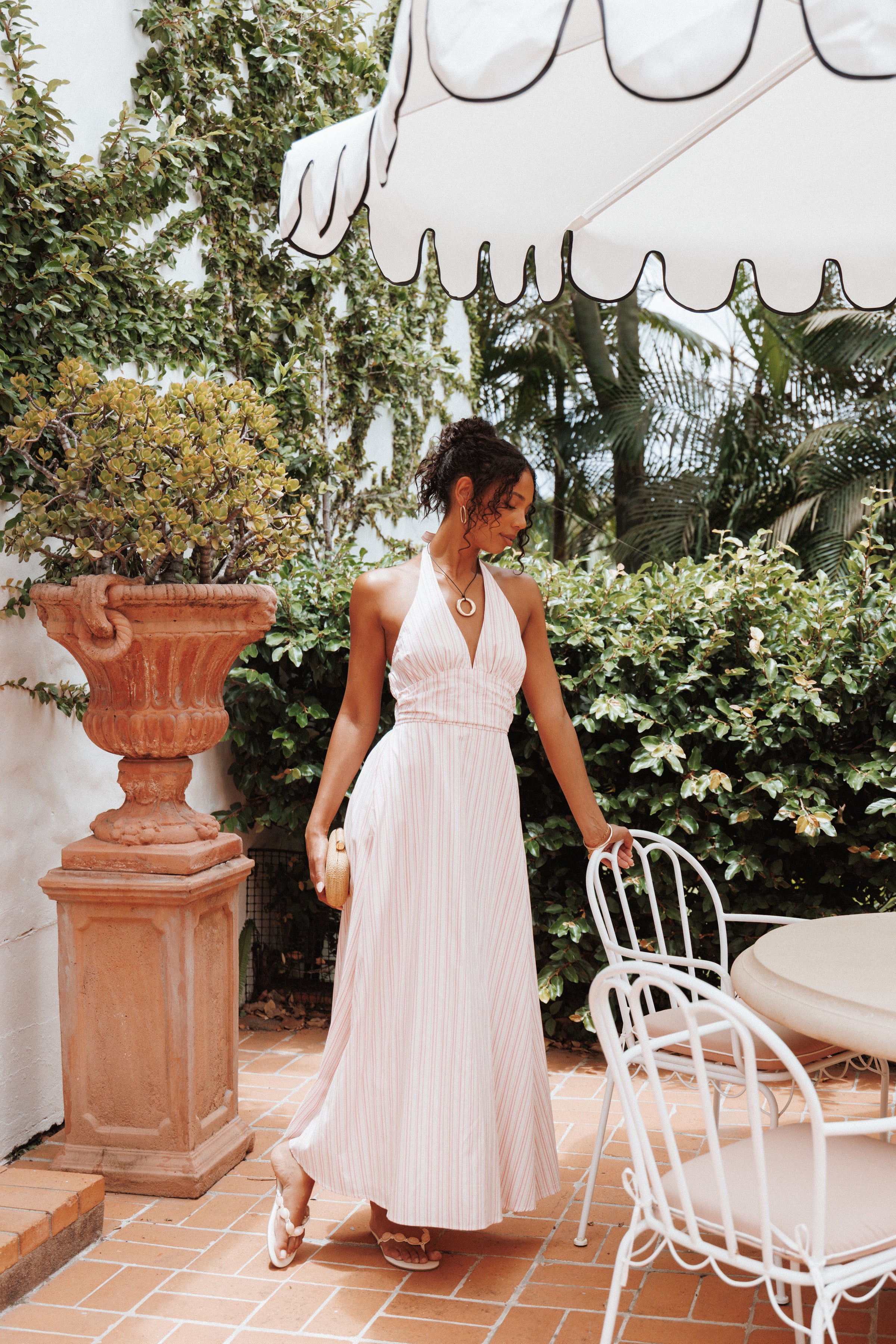 Petal and Pup USA DRESSES Marie Halterneck Maxi Dress - Pink Stripe