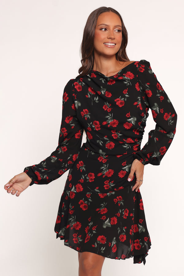 Petal and Pup USA DRESSES Mariska Long Sleeve Mini Dress - Rose Print